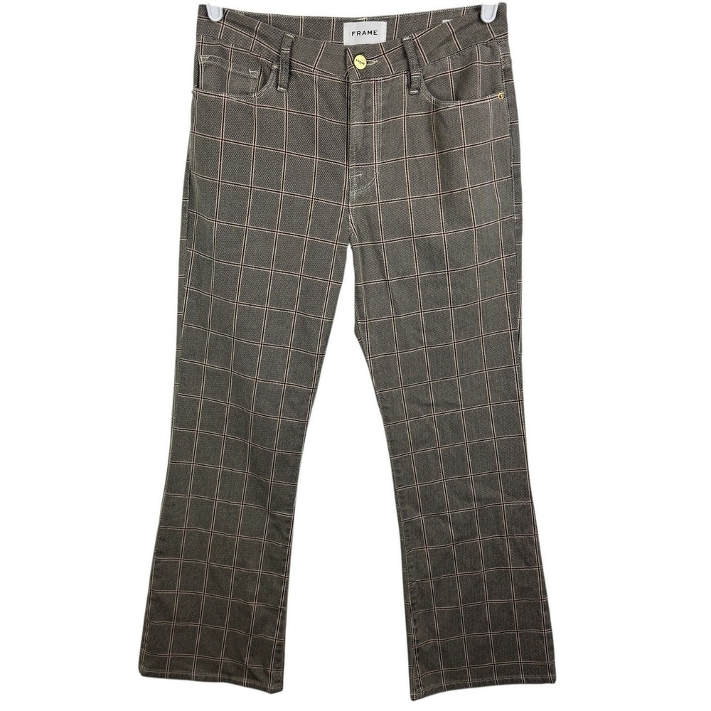 FRAME Women's‎ Le Crop Mini Boot Pants Window Pane Plaid Gray Jeans Size 27